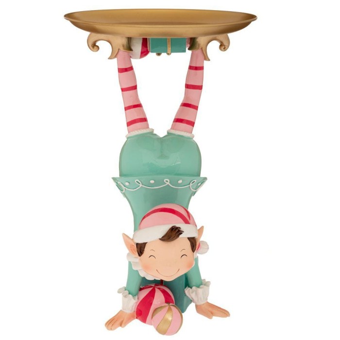 ELFO IN RESINA AZZURRO CON VASSOIO IN FERRO 26,5X26,5X43CM